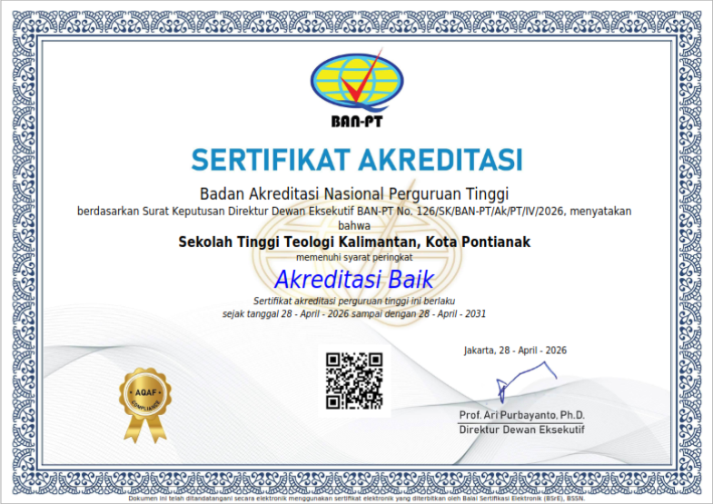 Sertifikat Akreditasi Institusi STT Kalimantan